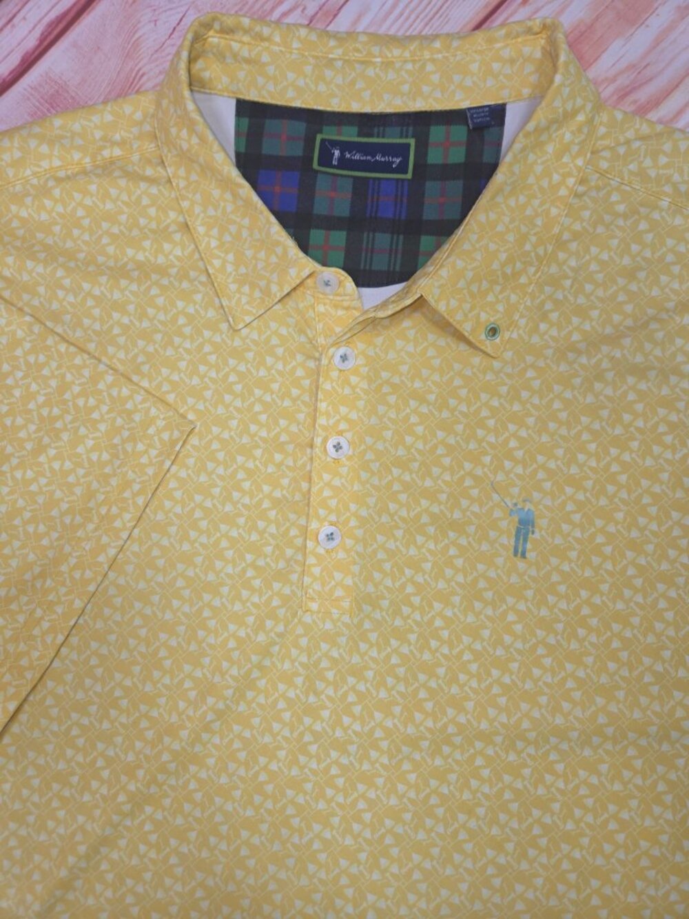 William Murray Yellow Geometric Pattern Golf Polo Size XL